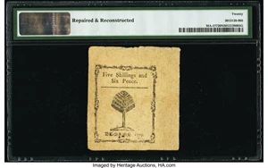 image for: Massachusetts 1779 5s 6d PMG Very Fine 20 Net....