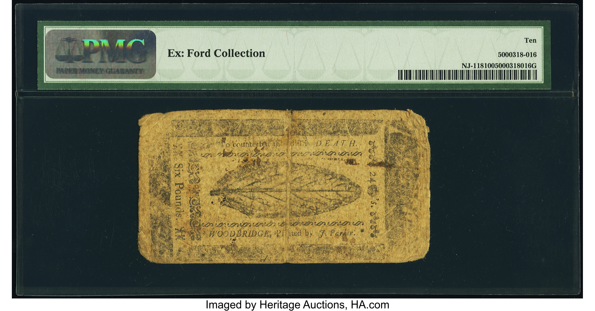image for: New Jersey May 1, 1758 £6 PMG Very Good 10....