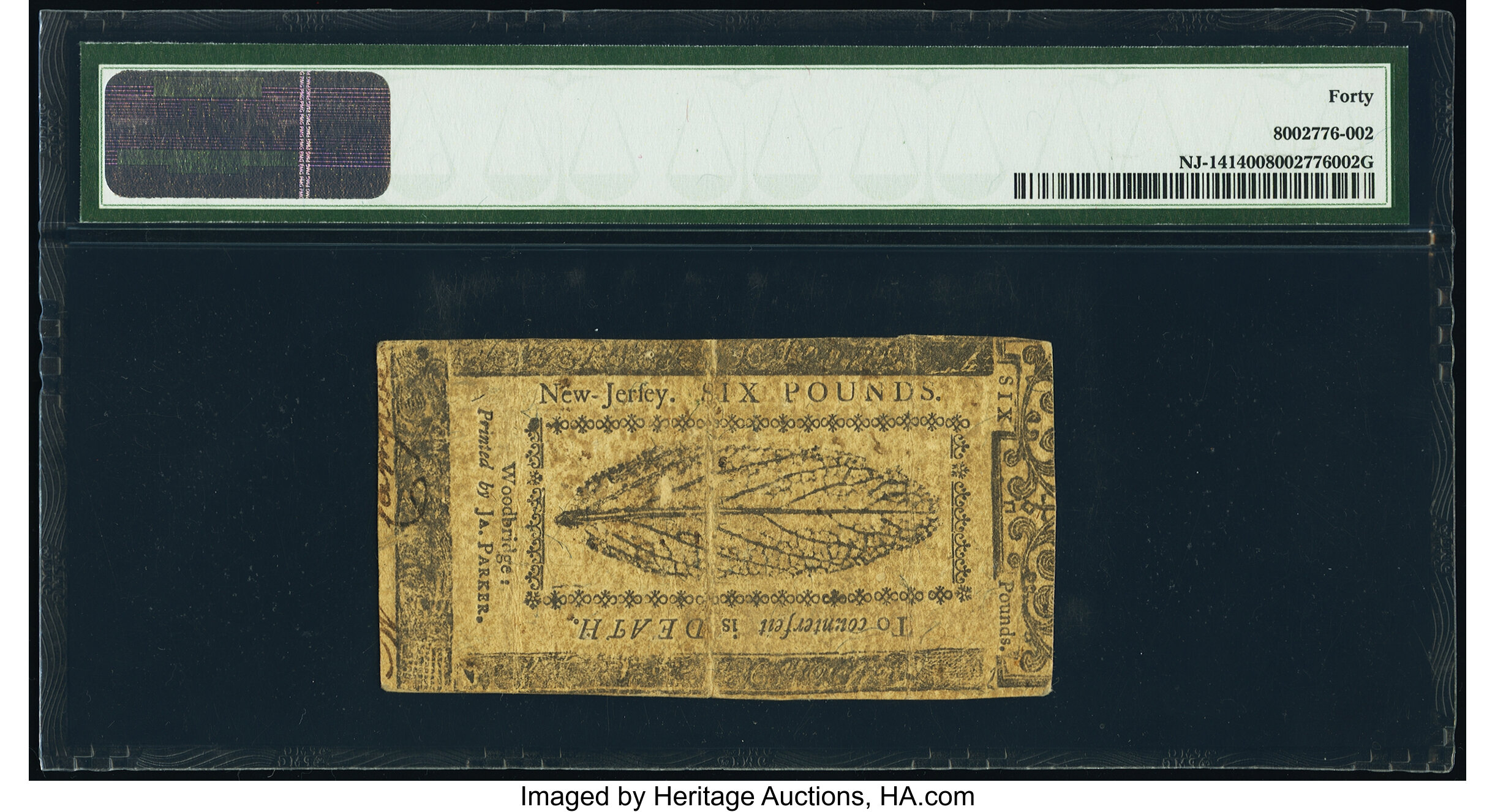 image for: New Jersey April 12, 1760 £6 PMG Extremely Fine 40....