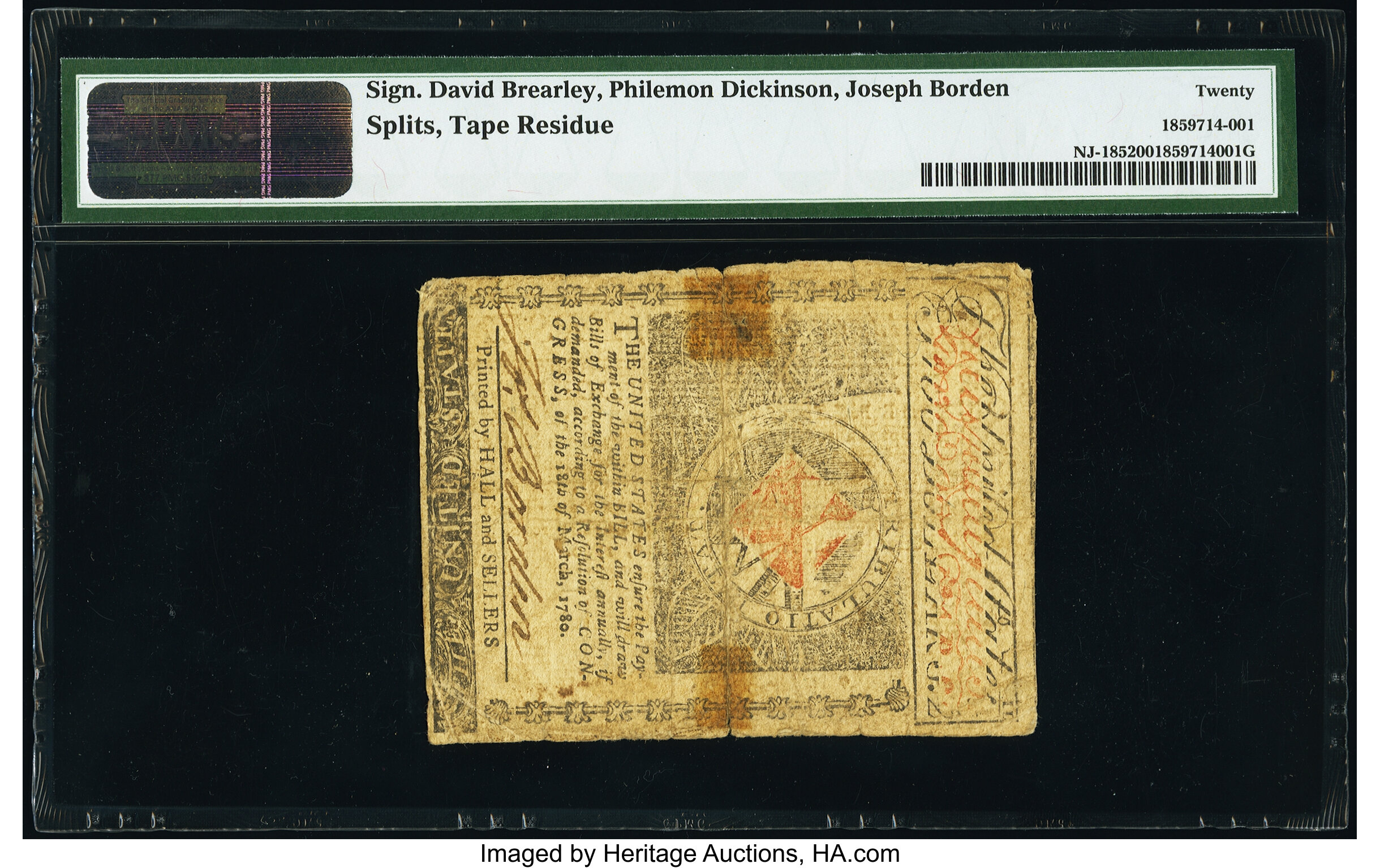 image for: New Jersey June 9, 1780 $2 PMG Very Fine 20....