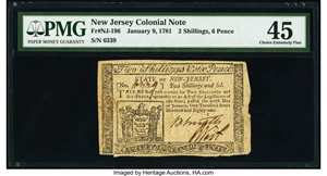 image for: New Jersey January 9, 1781 2s 6d PMG Choice Extremely Fine 45....
