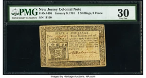 image for: New Jersey January 9, 1781 3s 9d PMG Very Fine 30....