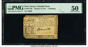 image for: New Jersey January 9, 1781 4s PMG About Uncirculated 50....