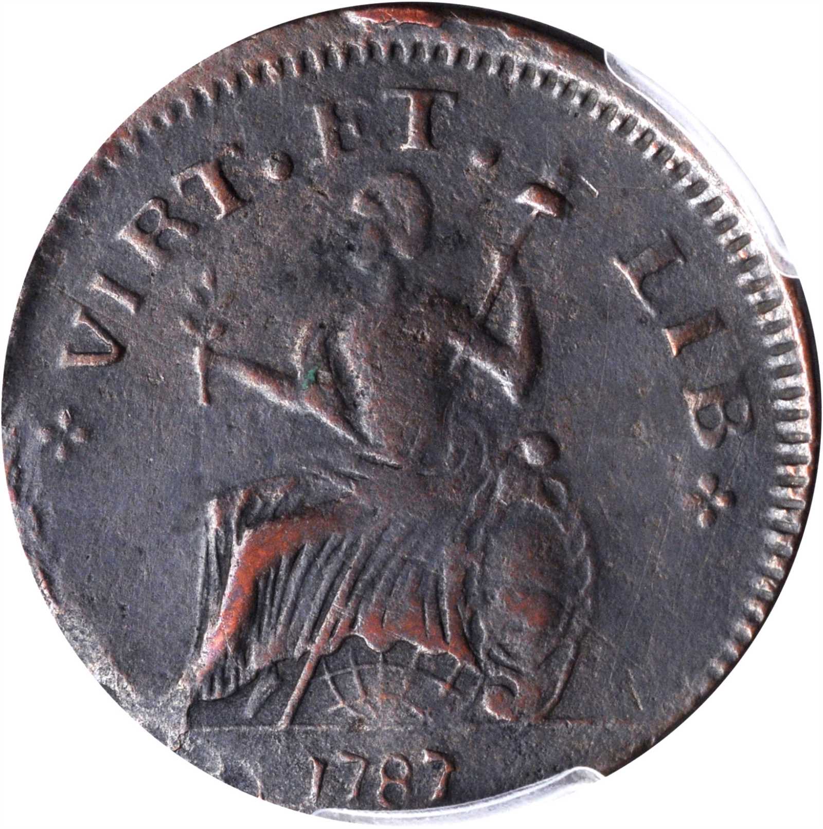 image for: 1787 Nova Eborac Copper. W-5765. Rarity-6+. Small Head. EF Details--Tooled (PCGS).