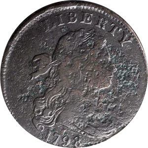 image for: 1798 Draped Bust Cent. S-177. Rarity-4+. Style II Hair. Fine-12 Details--Corroded, Scratched (ANACS).
