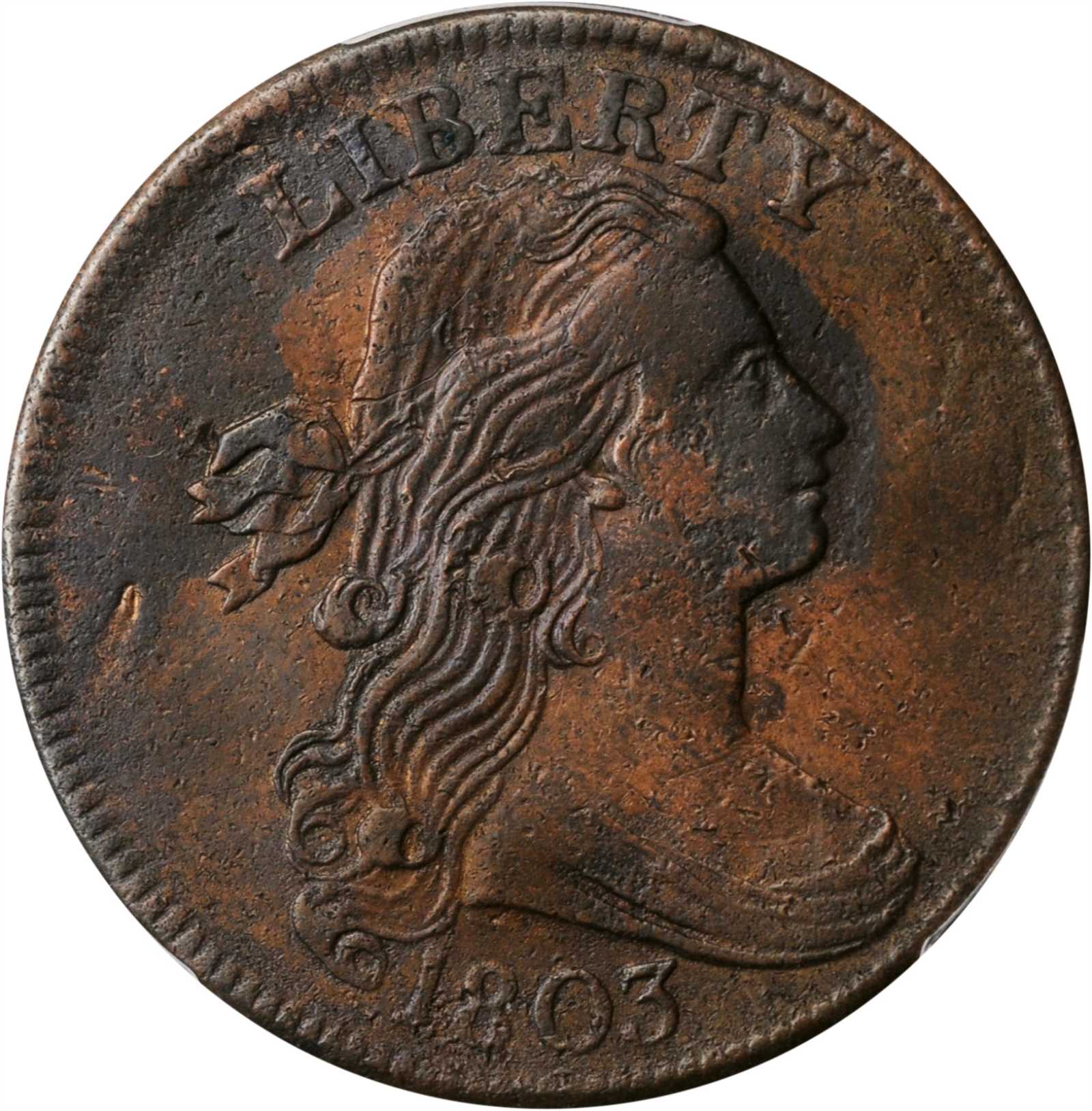 image for: 1803 Draped Bust Cent. S-257. Rarity-2. Small Date, Large Fraction. EF Details--Environmental Damage (PCGS).