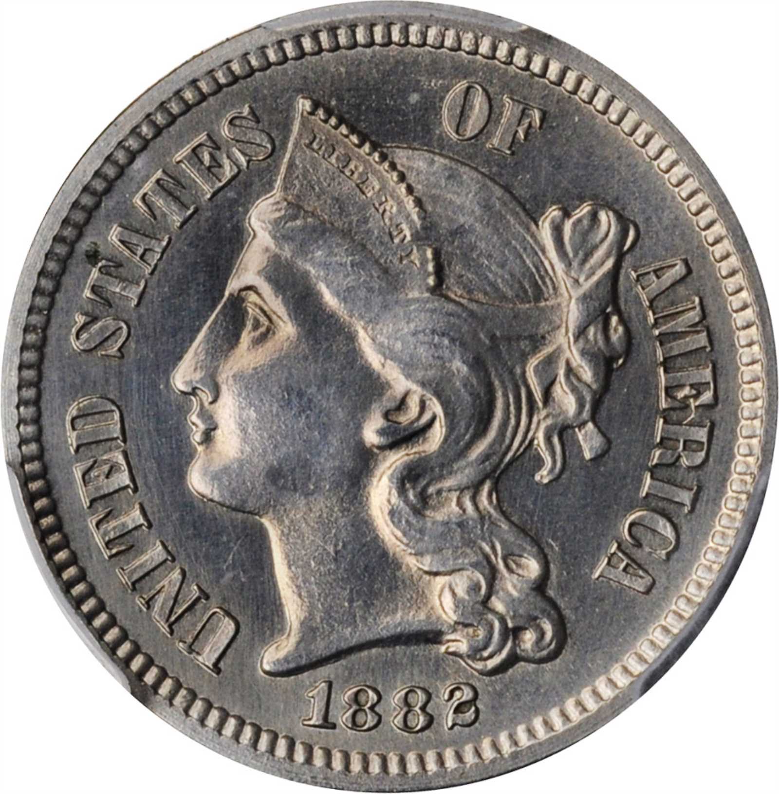 1882 Nickel Three-Cent Piece. Proof. Unc Details--Cleaned (PCGS).