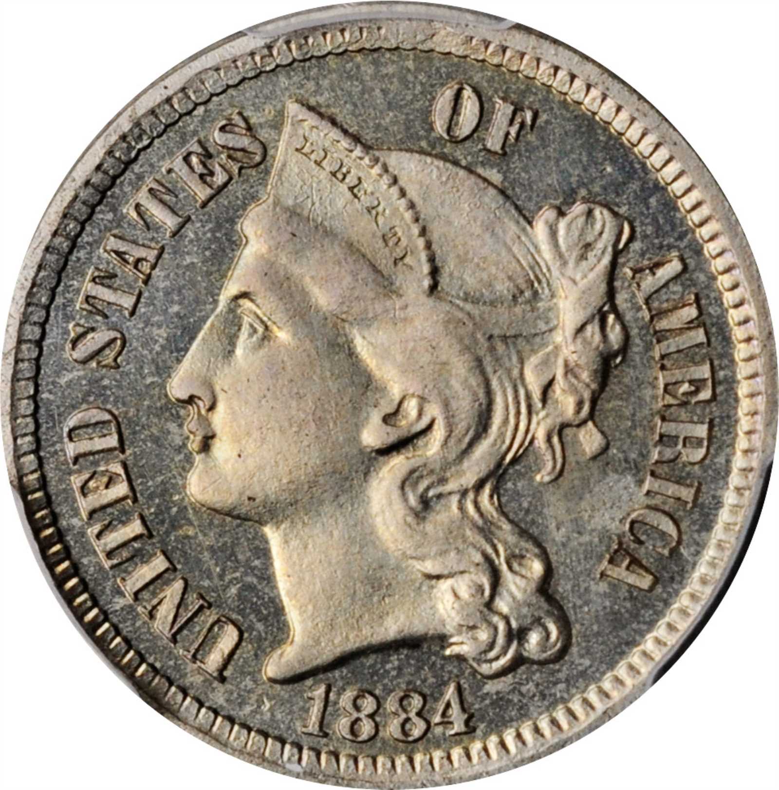 1884 Nickel Three-Cent Piece. Proof. Unc Details--Spot Removed (PCGS).