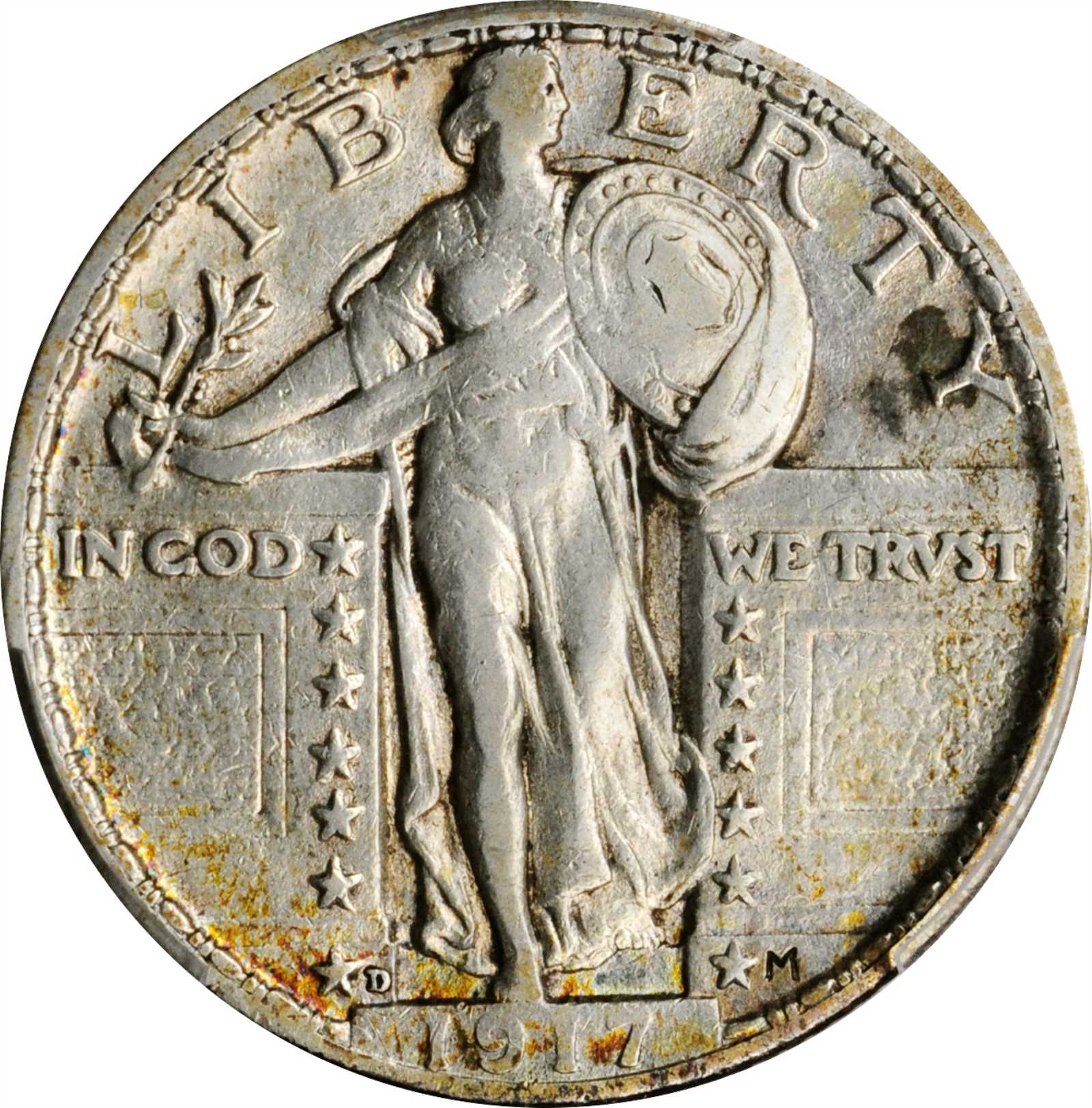 1917-D Standing Liberty Quarter. Type II. EF Details--Cleaned (PCGS).
