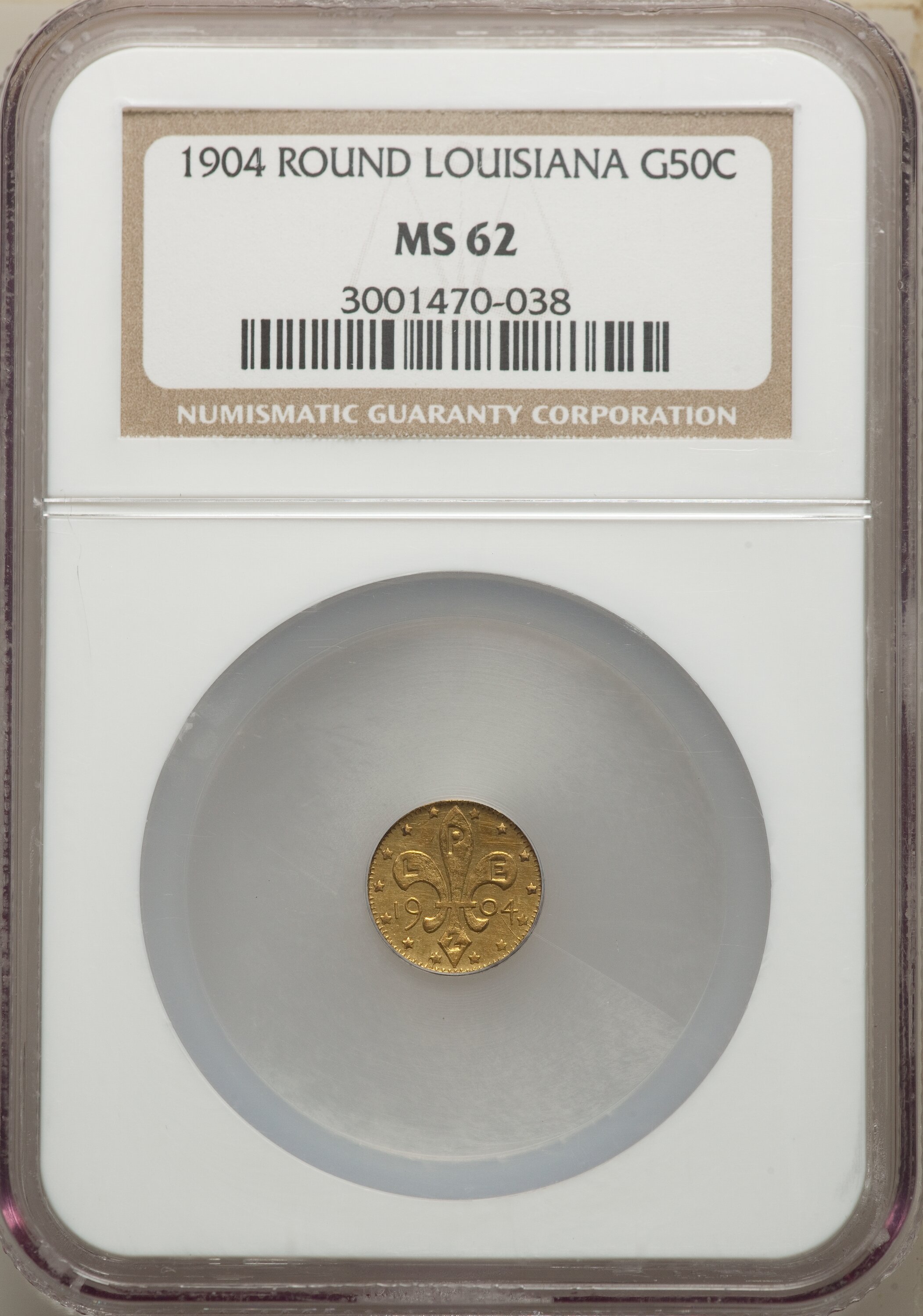 image for: 1904 50C Louisiana Purchase Exposition, Gold 1/2, X-Tn2, H-61-330, MS62 NGC. NGC Census: (37/123). PCGS Population: (14/11)...