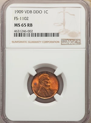 image for: 1909 1C VDB, Doubled Die Obverse, FS-1102, MS65 Red and Brown NGC. (FS-012.1). NGC Census: (7/2). PCGS Population: (15/1). ...