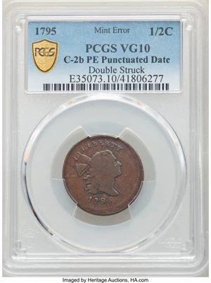 image for: 1795 1/2 C Plain Edge, Punctuated Date, C-2b, B-2b, R.6 -- Double Struck -- VG10 PCGS....