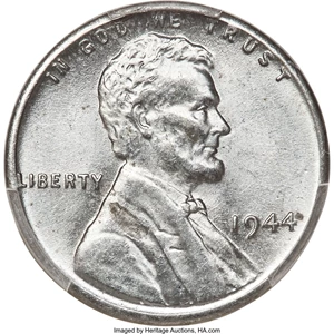image for: 1944 1C Struck on a Zinc-Coated Steel Planchet MS64 PCGS....