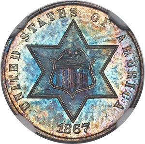 image for: 1867 3CS MS67 NGC....