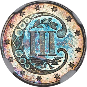 image for: 1867 3CS MS67 NGC....