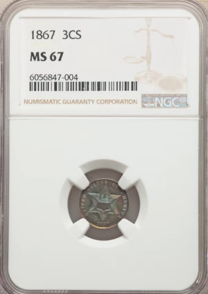 image for: 1867 3CS MS67 NGC....
