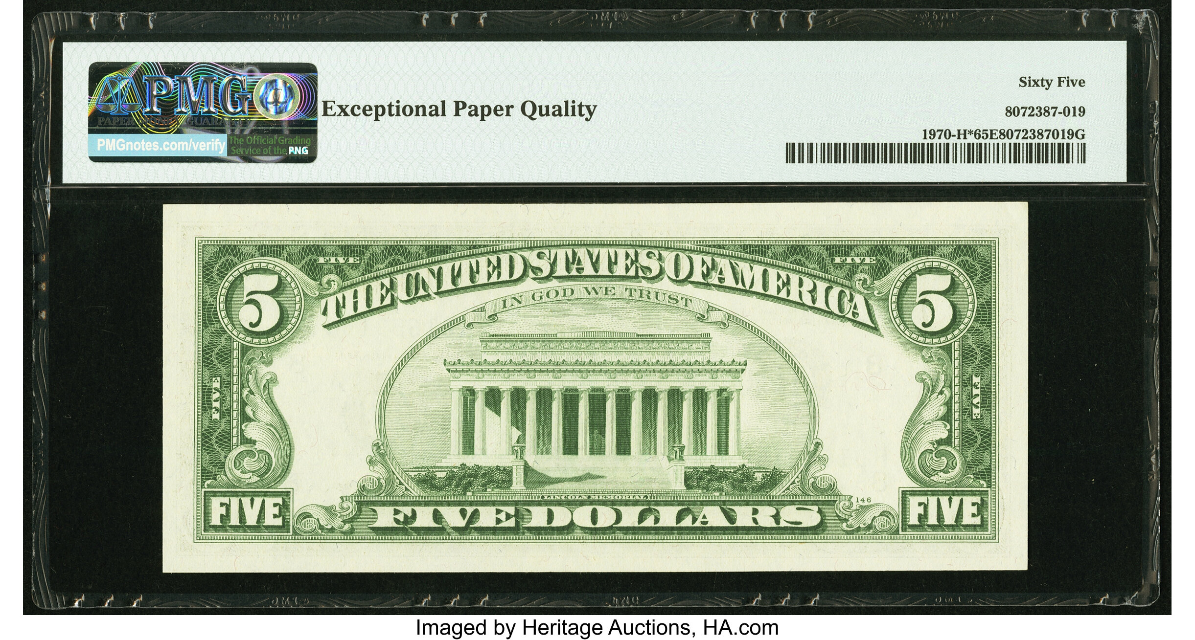 image for: Fr. 1970-H* $5 1969A Federal Reserve Note. PMG Gem Uncirculated 65 EPQ....