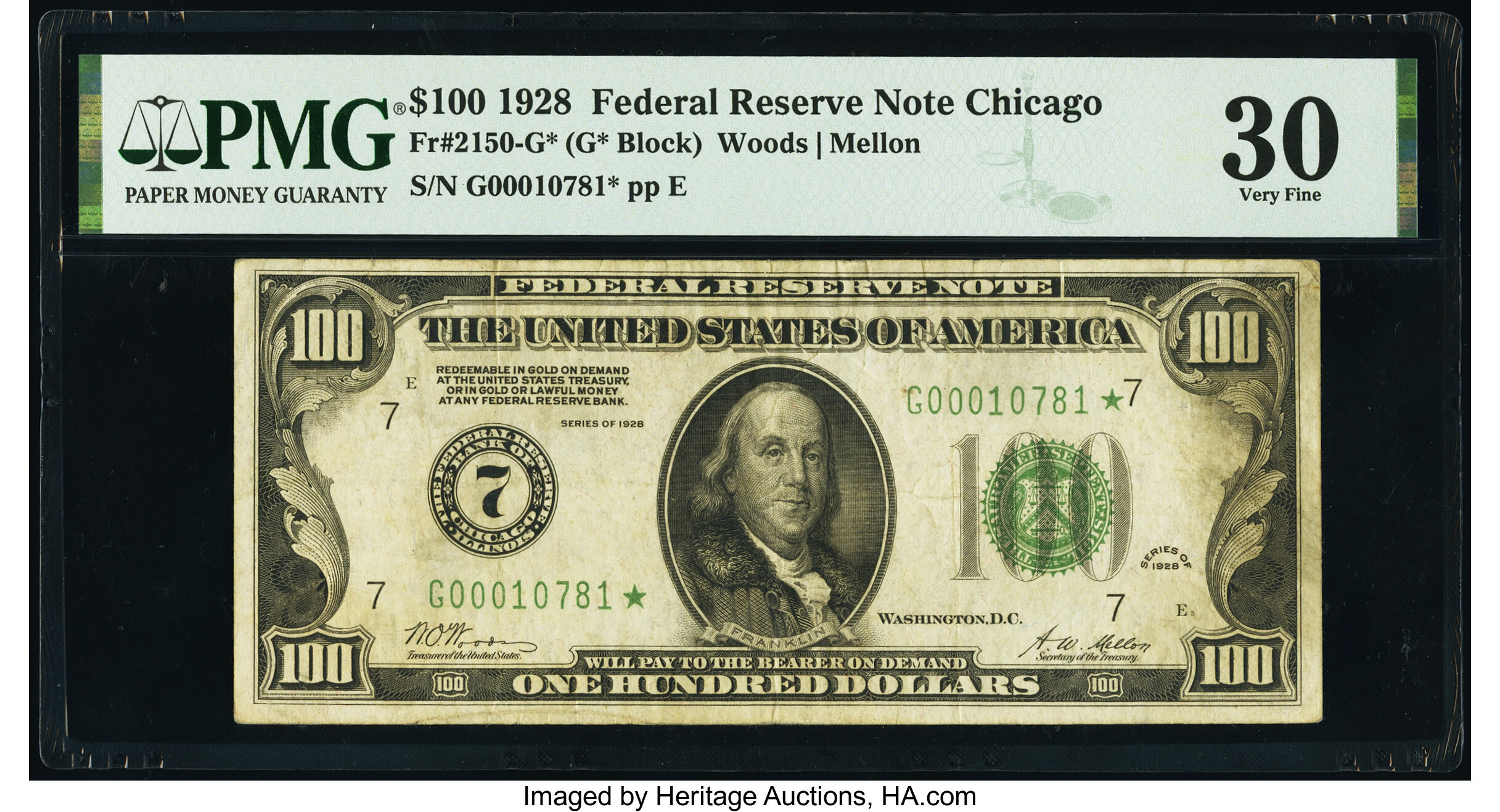 image for: Fr. 2150-G* $100 1928 Federal Reserve Star Note. PMG Very Fine 30....