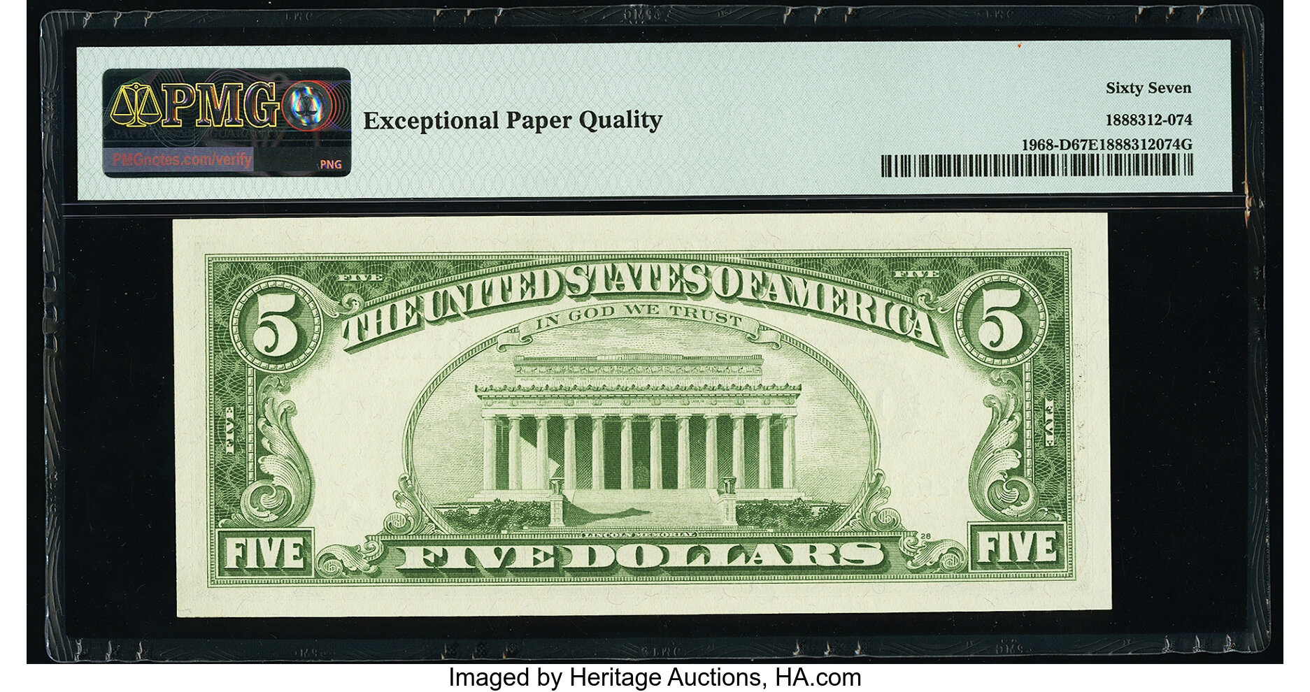 image for: Fr. 1968-D $5 1963A Federal Reserve Note. PMG Superb Gem Unc 67 EPQ....