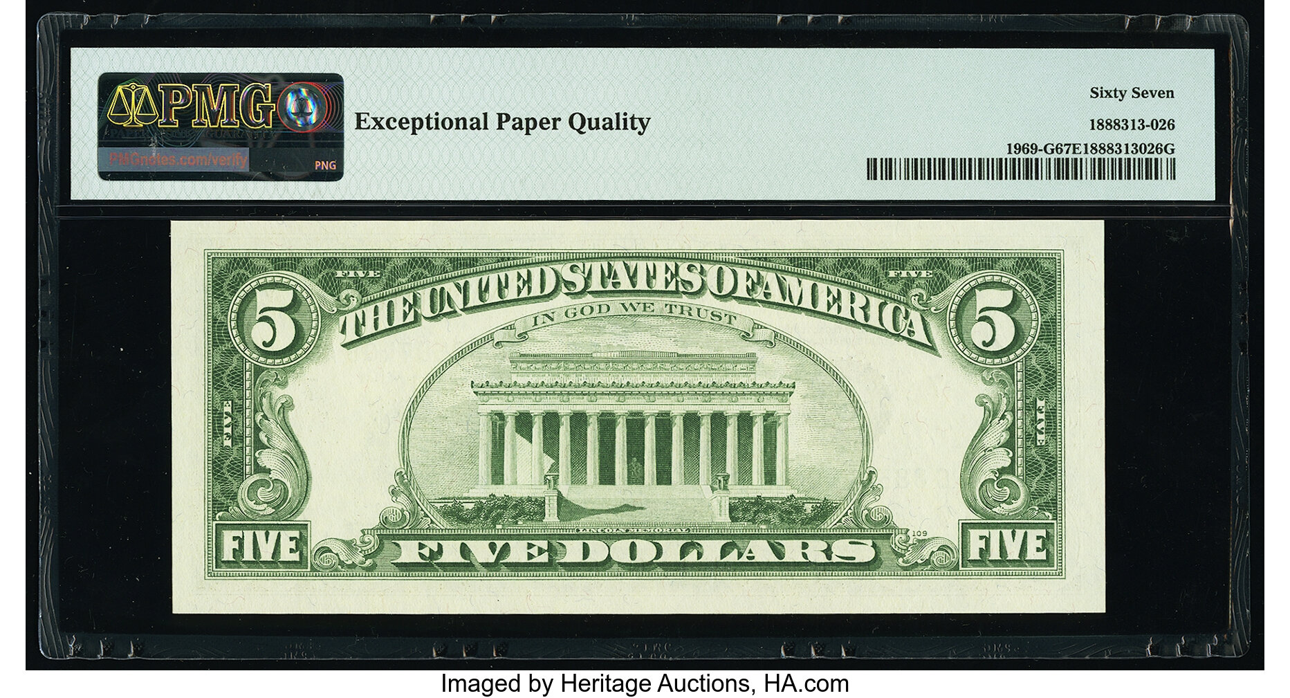 image for: Fr. 1969-G $5 1969 Federal Reserve Note. PMG Superb Gem Unc 67 EPQ....