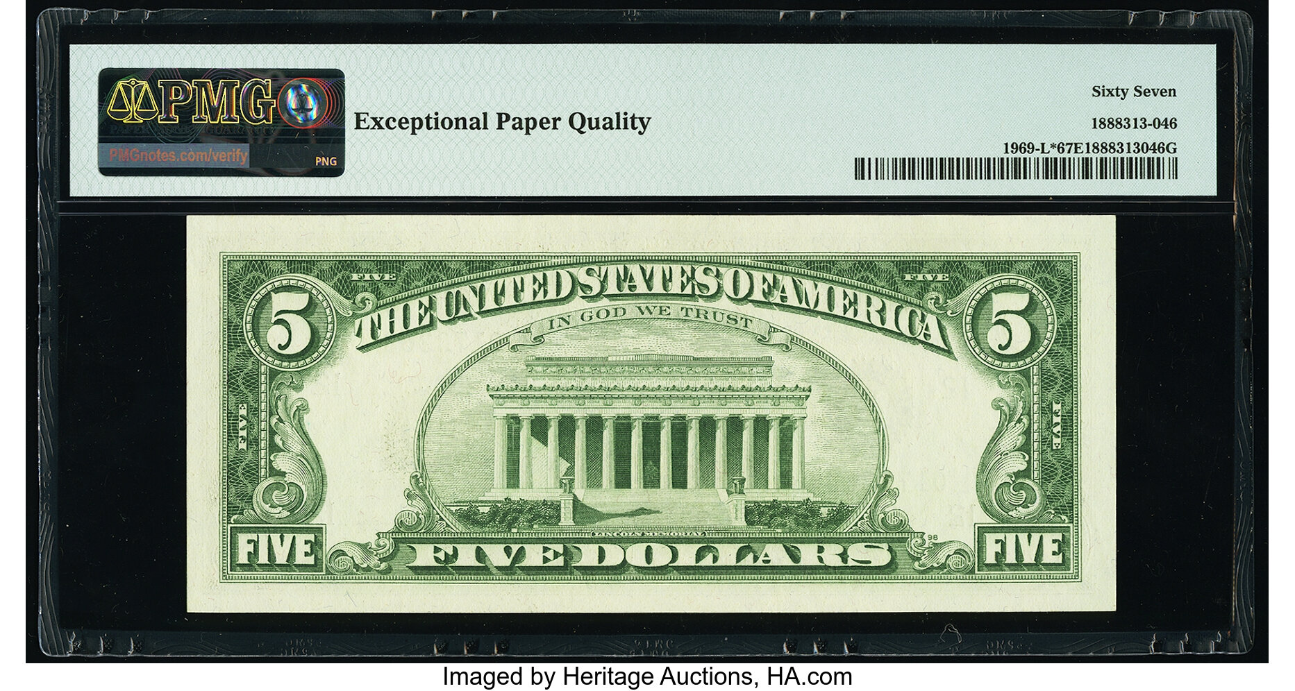 image for: Fr. 1969-L* $5 1969 Federal Reserve Star Note. PMG Superb Gem Unc 67 EPQ....