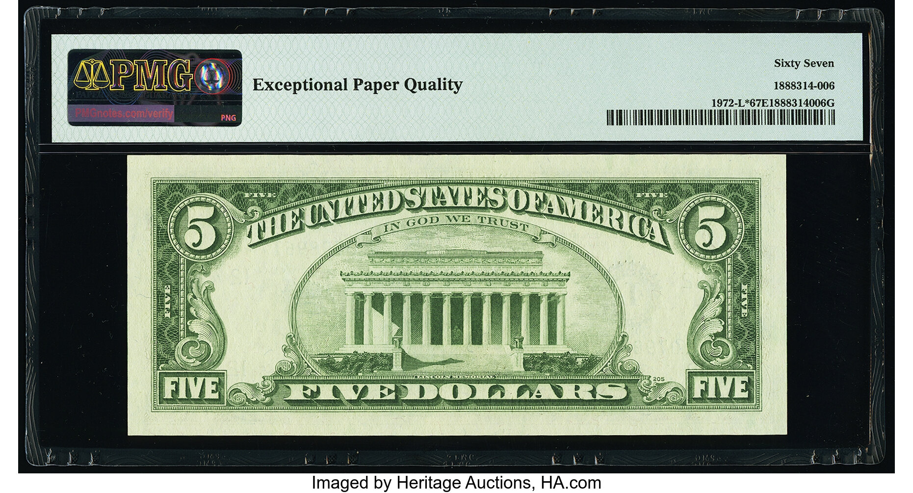 image for: Fr. 1972-L* $5 1969C Federal Reserve Star Note. PMG Superb Gem Unc 67 EPQ....