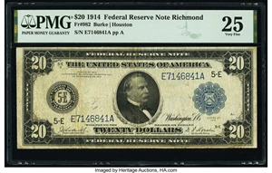 image for: Fr. 982 $20 1914 Federal Reserve Note PMG Very Fine 25....