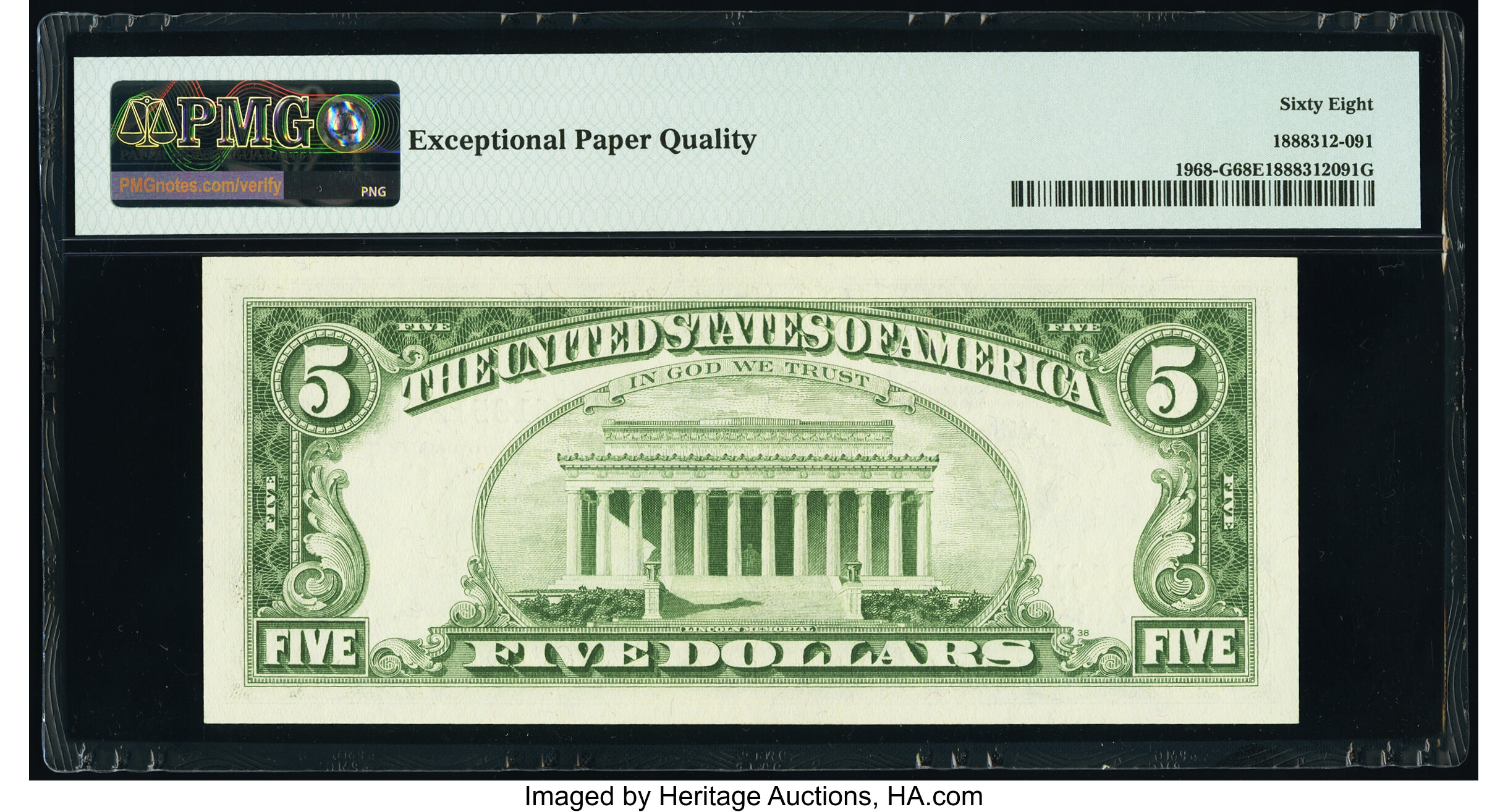image for: Fr. 1968-G $5 1963A Federal Reserve Note. PMG Superb Gem Unc 68 EPQ....