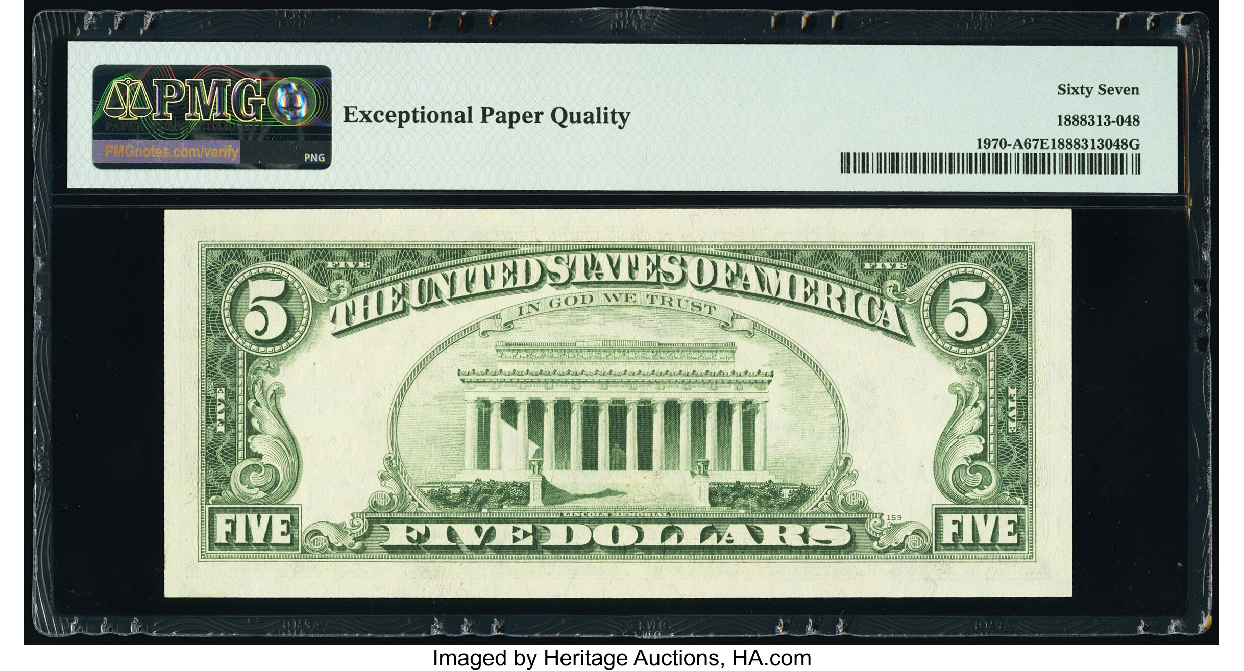 image for: Fr. 1970-A $5 1969A Federal Reserve Note. PMG Superb Gem Unc 67 EPQ....