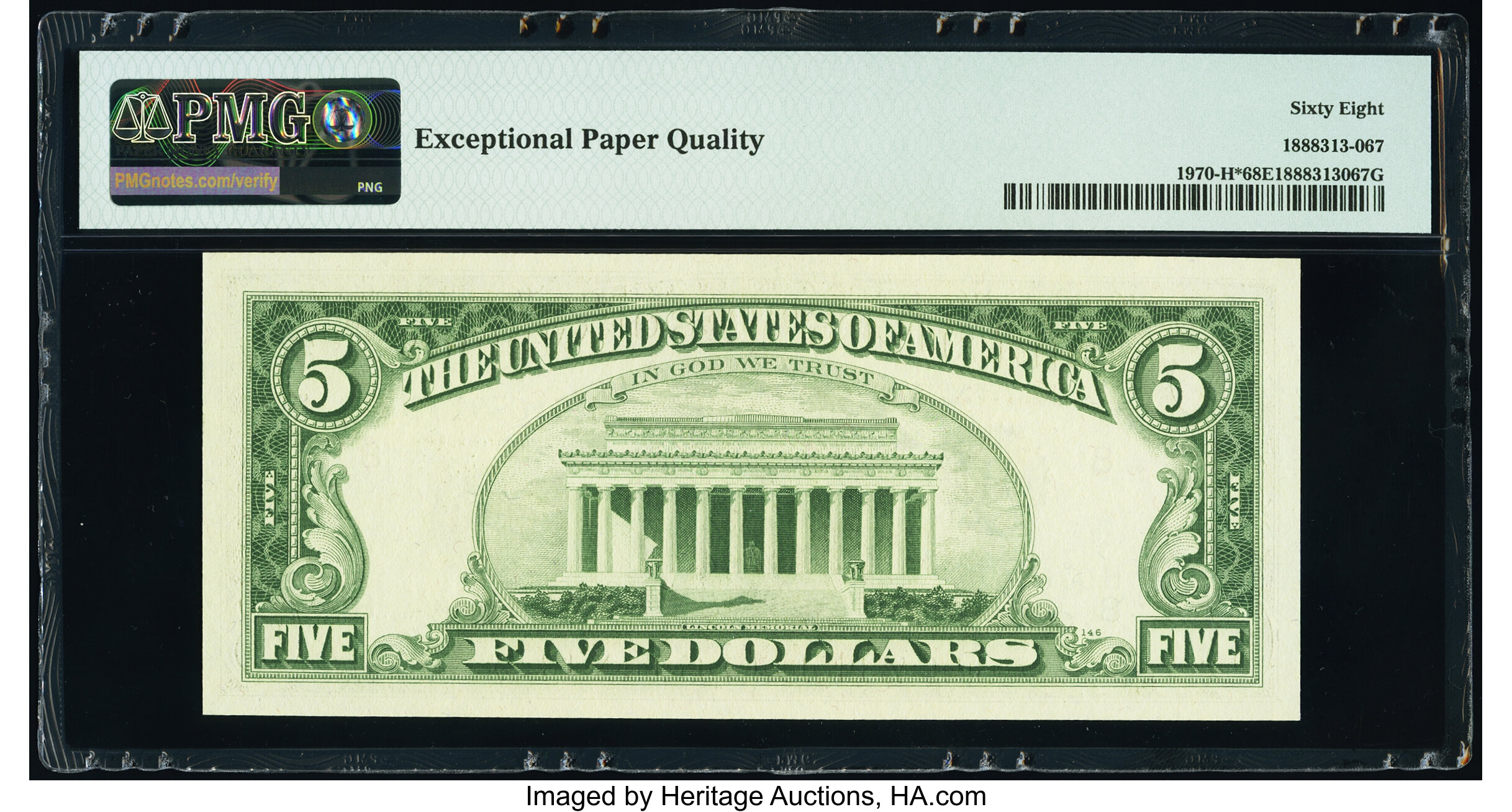image for: Fr. 1970-H* $5 1969A Federal Reserve Star Note. PMG Superb Gem Unc 68 EPQ....