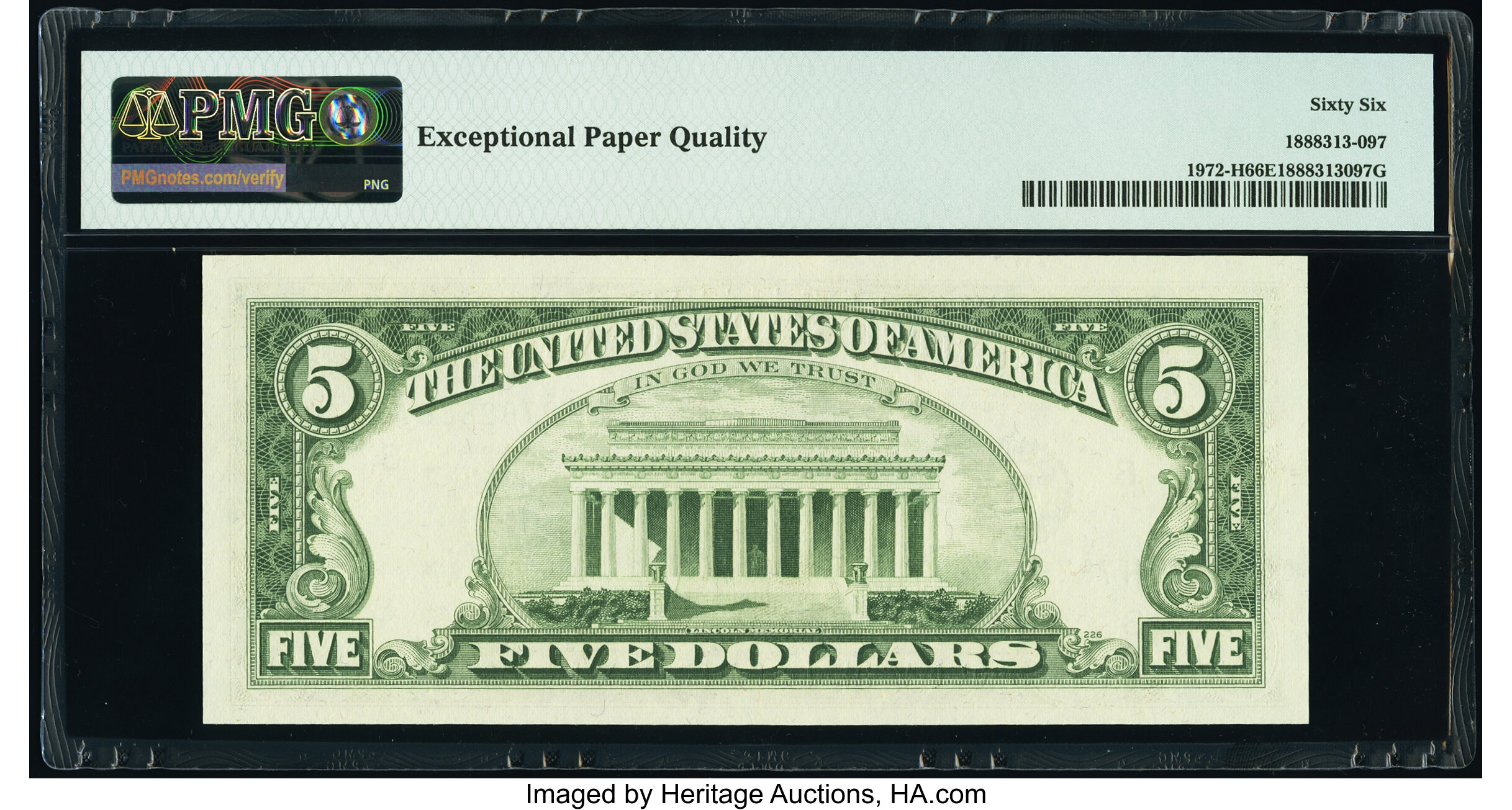 image for: Fr. 1972-H $5 1969C Federal Reserve Note. PMG Gem Uncirculated 66 EPQ....