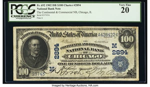 image for: Chicago, IL - $100 1902 Date Back Fr. 692 The Continental & Commercial National Bank Ch. # (M)2894 PCGS Very Fine 20....