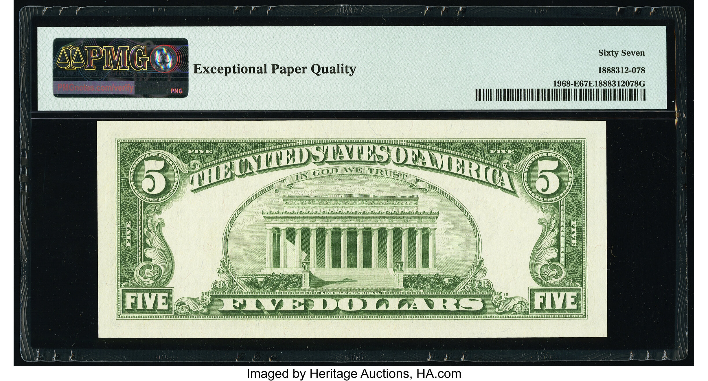 image for: Fr. 1968-E $5 1963A Federal Reserve Note. PMG Superb Gem Unc 67 EPQ....