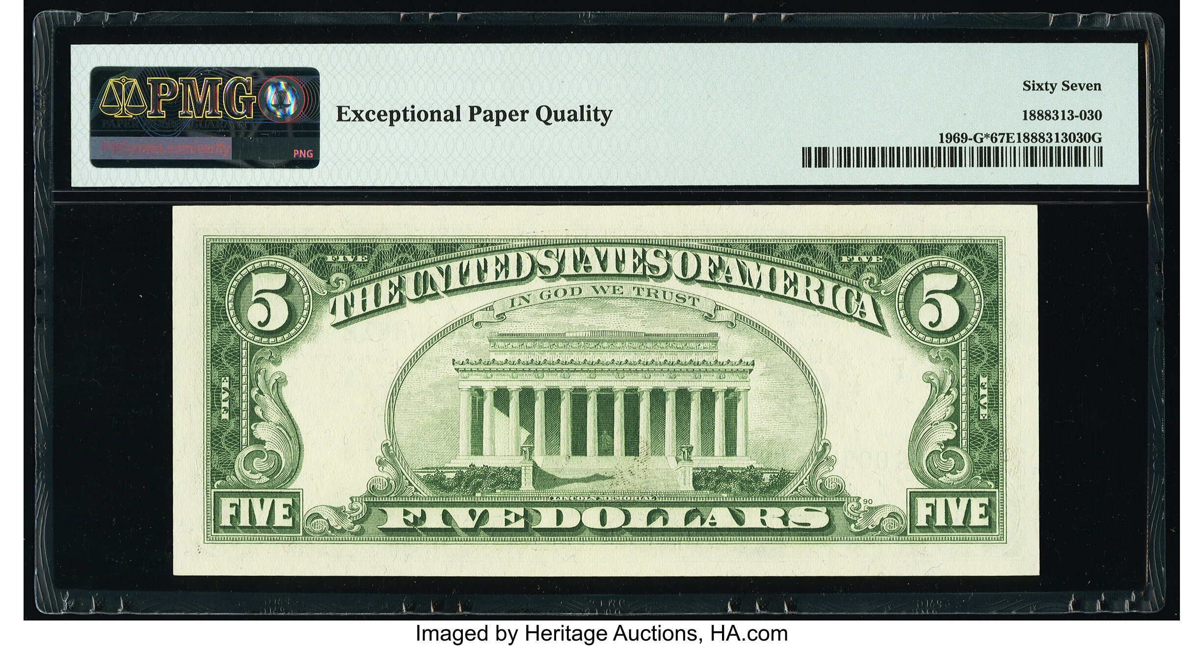 image for: Fr. 1969-G* $5 1969 Federal Reserve Star Note. PMG Superb Gem Unc 67 EPQ....