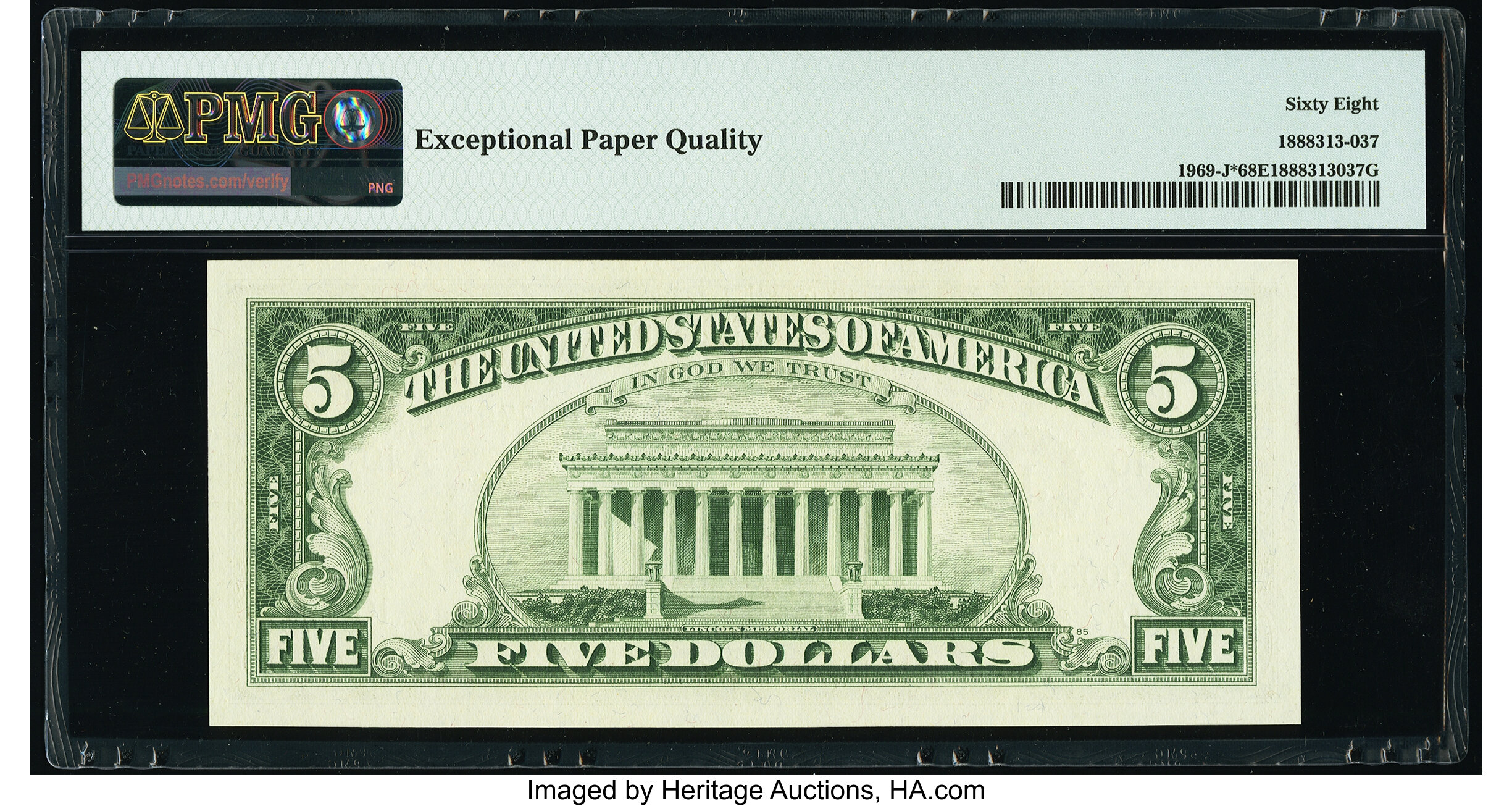 image for: Fr. 1969-J* $5 1969 Federal Reserve Star Note. PMG Superb Gem Unc 68 EPQ....