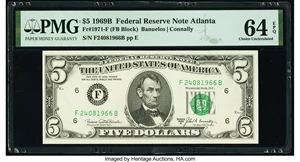 image for: Fr. 1971-F $5 1969B Federal Reserve Note. PMG Choice Uncirculated 64 EPQ....