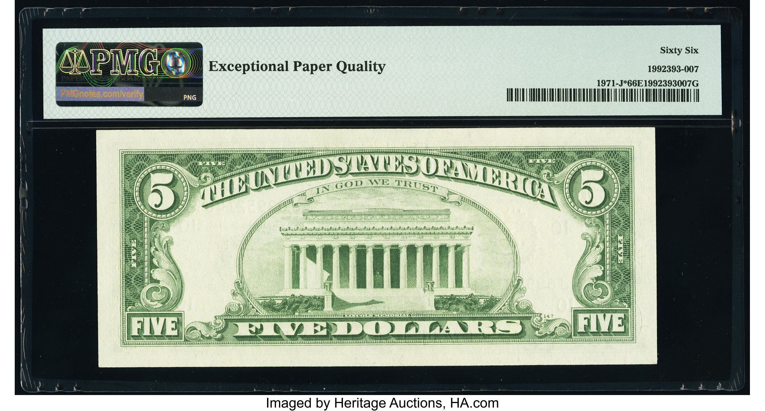 image for: Fr. 1971-J* $5 1969B Federal Reserve Star Note. PMG Gem Uncirculated 66 EPQ....
