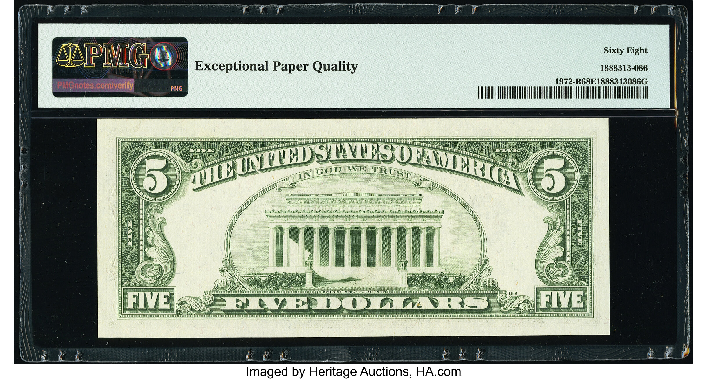 image for: Fr. 1972-B $5 1969C Federal Reserve Note. PMG Superb Gem Unc 68 EPQ....