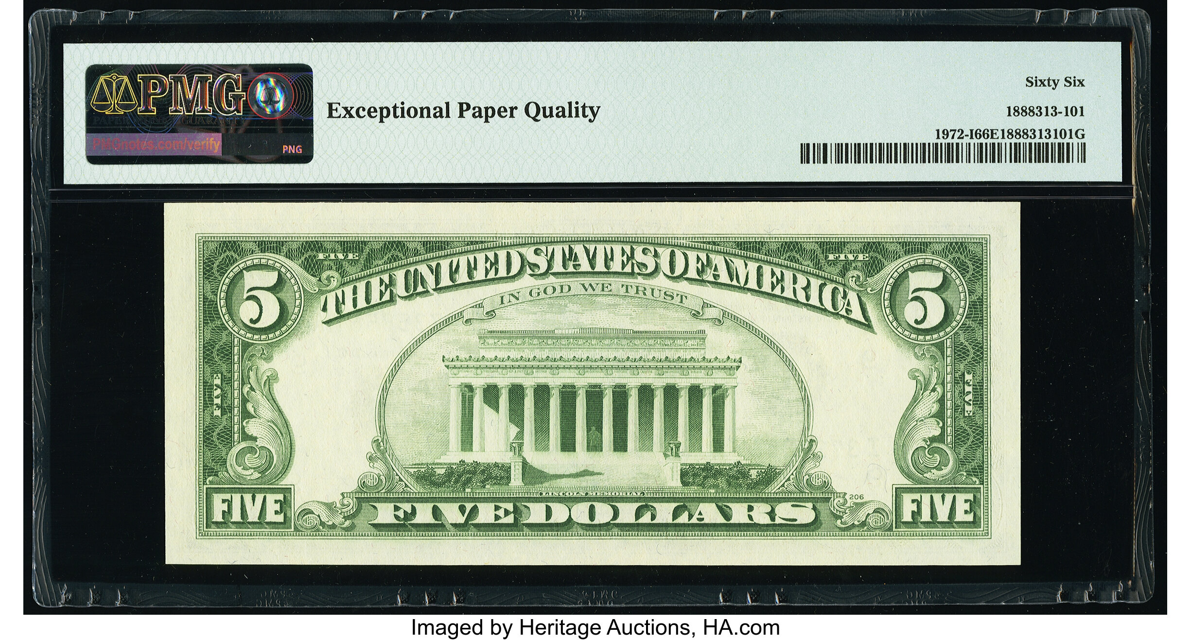image for: Fr. 1972-I $5 1969C Federal Reserve Note. PMG Gem Uncirculated 66 EPQ....