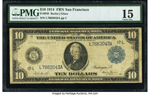 image for: Fr. 949 $10 1914 Federal Reserve Note PMG Choice Fine 15....