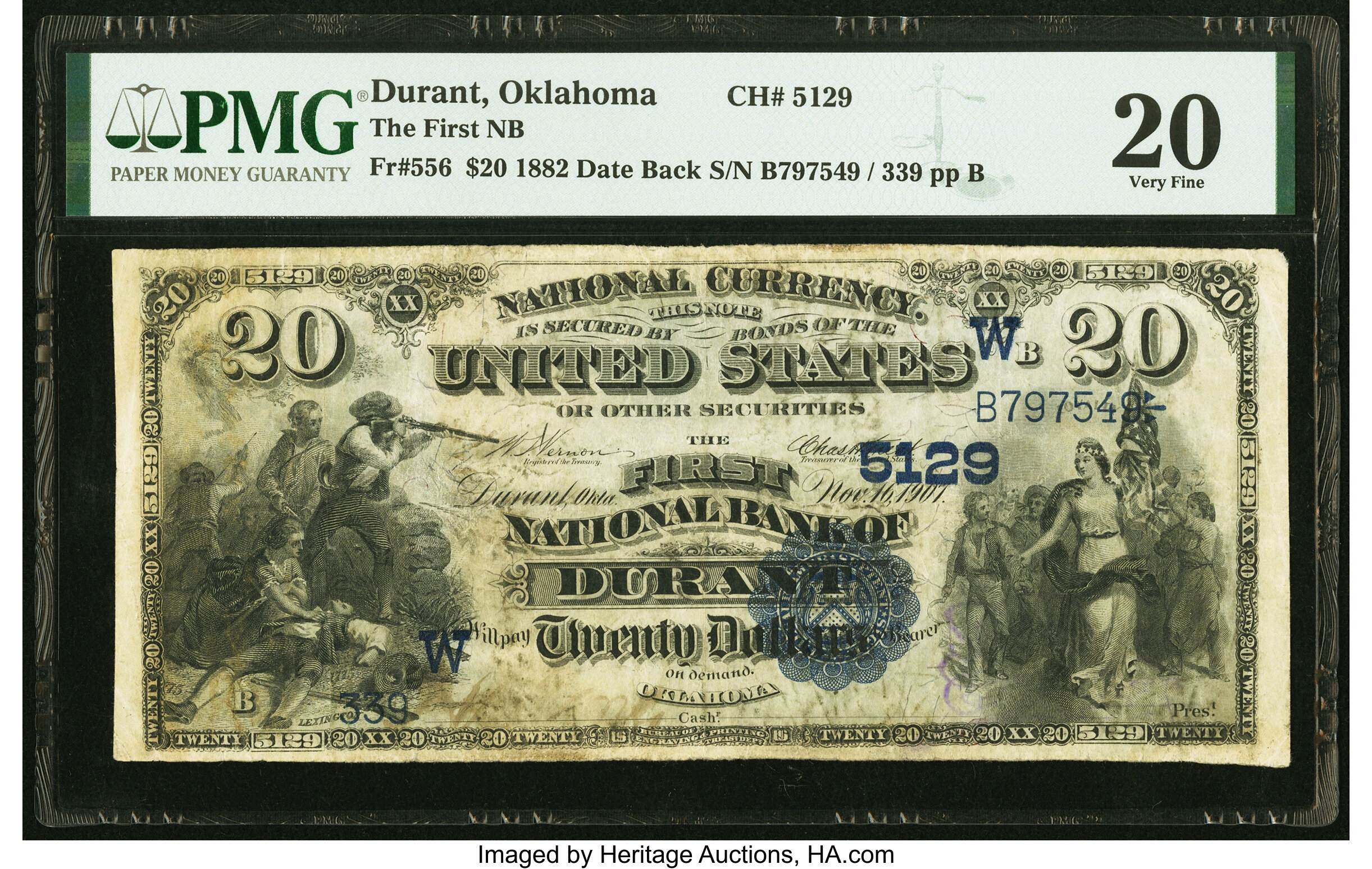 image for: Durant, OK - $20 1882 Date Back Fr. 556 The First National Bank Ch. # (W)5129 PMG Very Fine 20....