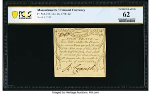 image for: Massachusetts October 16, 1778 4d PCGS Banknote Uncirculated 62....