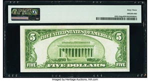 image for: Fr. 1952-D $5 1928B Dark Green Seal Federal Reserve Note. PMG Choice Uncirculated 63....