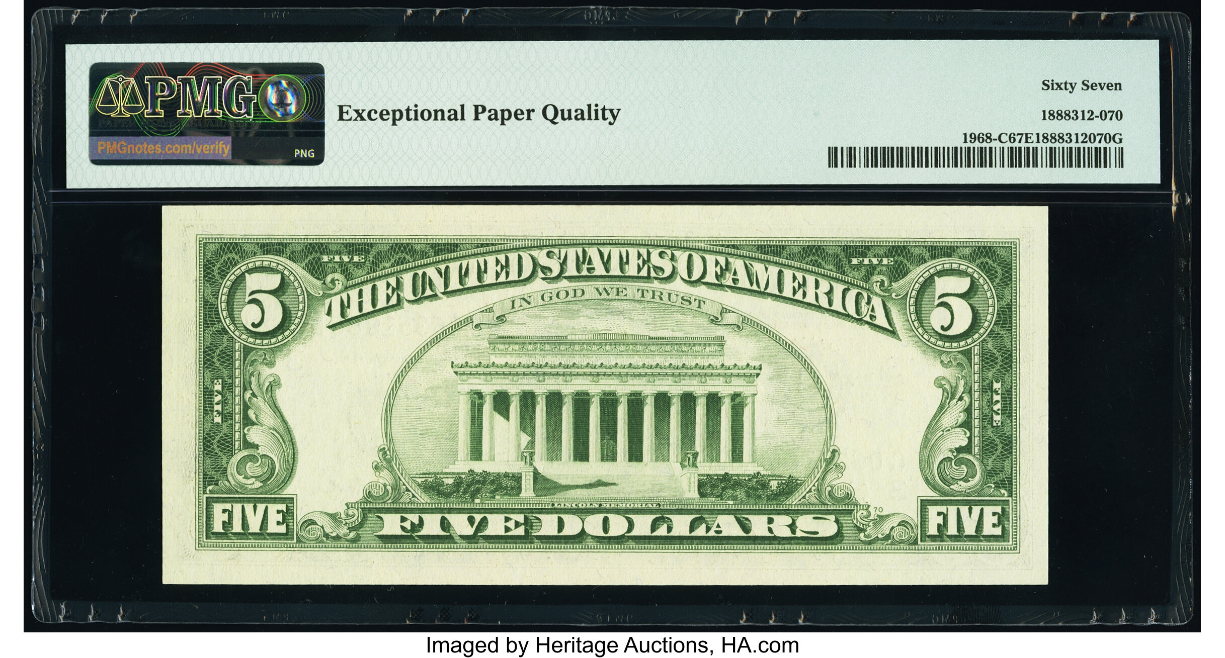 image for: Fr. 1968-C $5 1963A Federal Reserve Note. PMG Superb Gem Unc 67 EPQ....