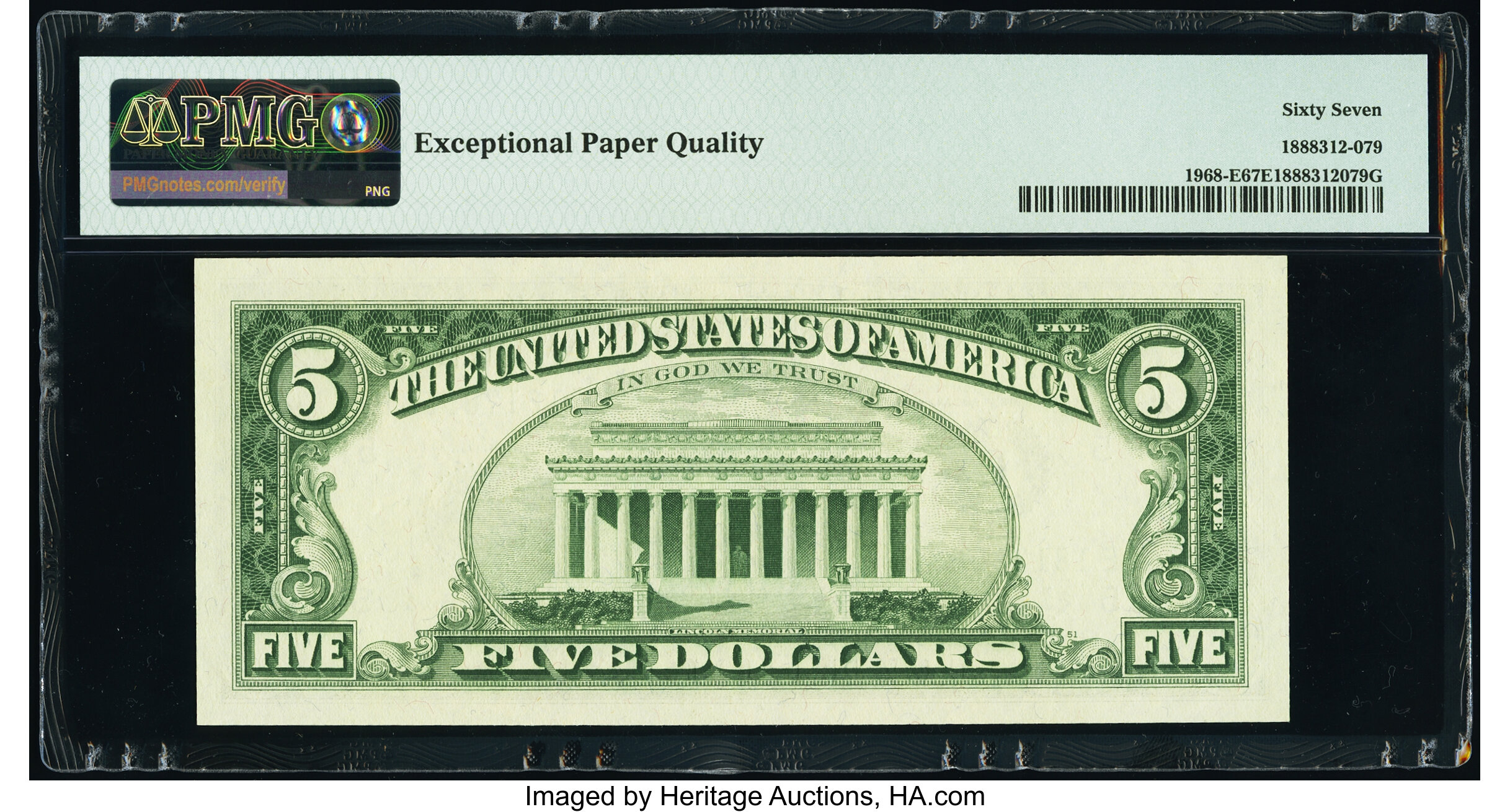image for: Fr. 1968-E $5 1963A Federal Reserve Note. PMG Superb Gem Unc 67 EPQ....