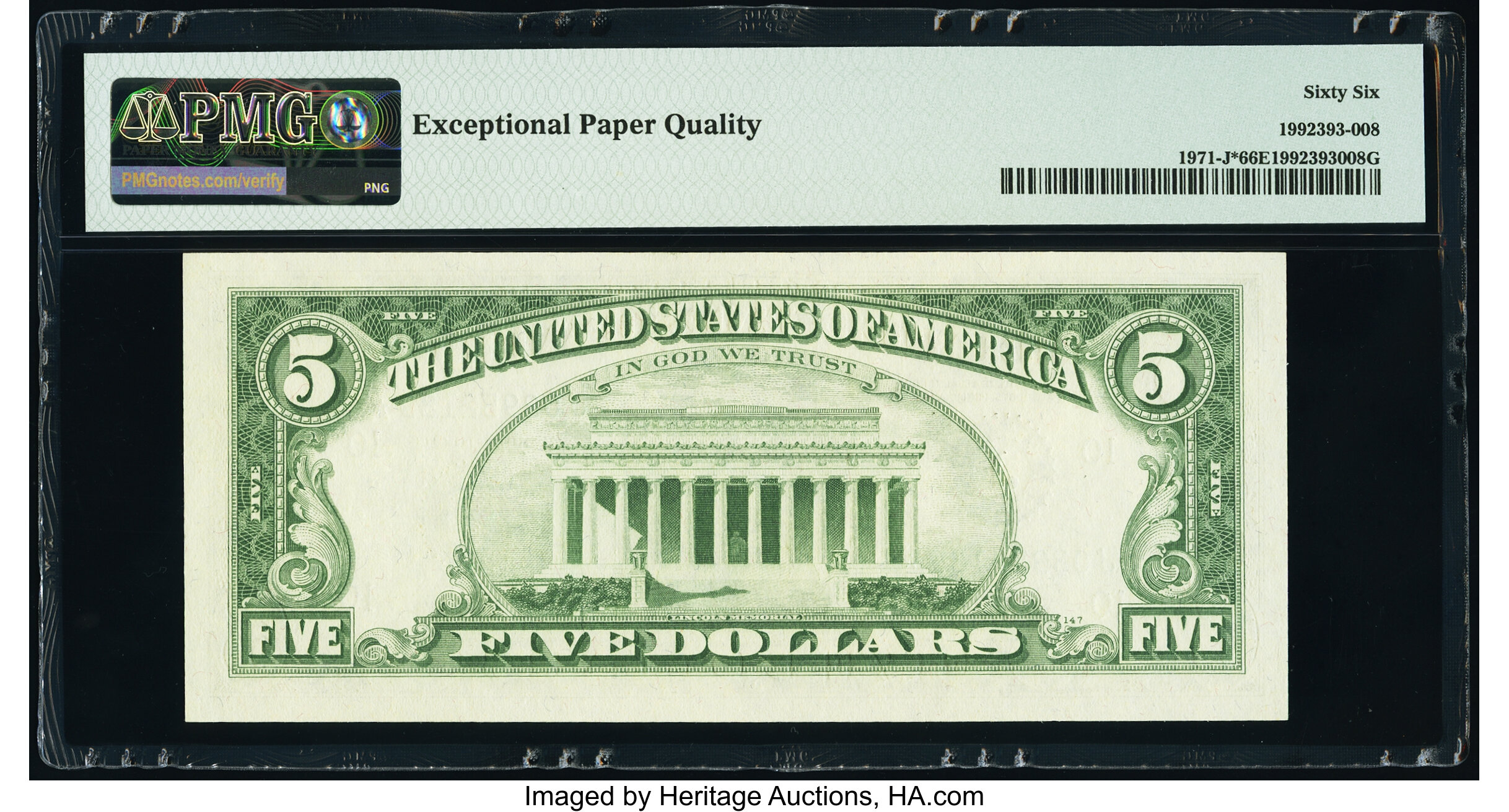 image for: Fr. 1971-J* $5 1969B Federal Reserve Star Note. PMG Gem Uncirculated 66 EPQ....
