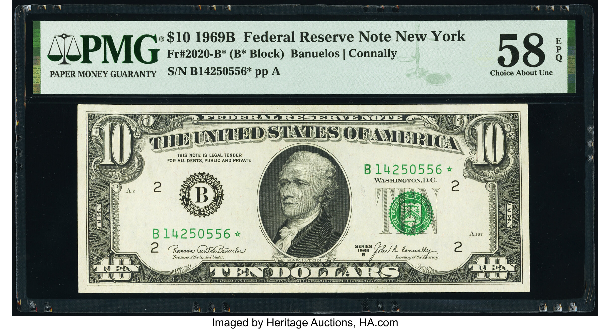 image for: Fr. 2020-B* $10 1969B Federal Reserve Star Note. PMG Choice About Unc 58 EPQ....