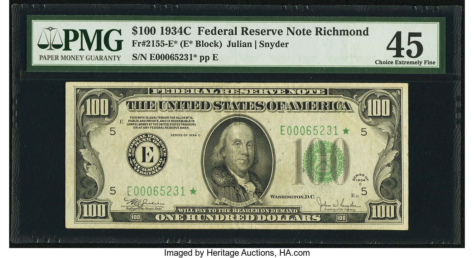 image for: Fr. 2155-E* $100 1934C Federal Reserve Note. PMG Choice Extremely Fine 45....