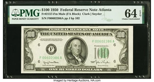 image for: Fr. 2157-F $100 1950 Mule Federal Reserve Note. PMG Choice Uncirculated 64 EPQ....