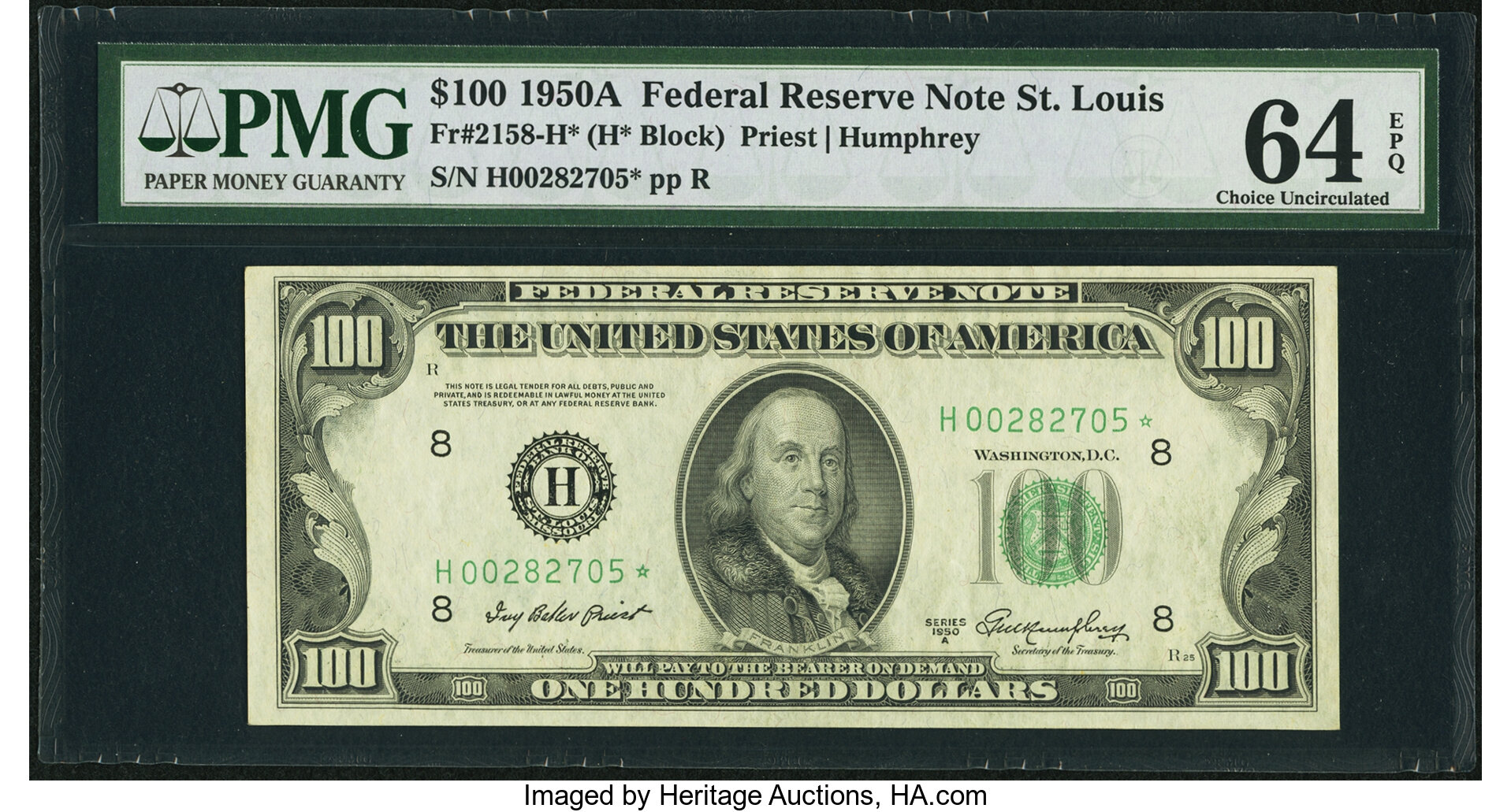 1950A $100 Replacement, St. Louis (Fr. 2158H*)